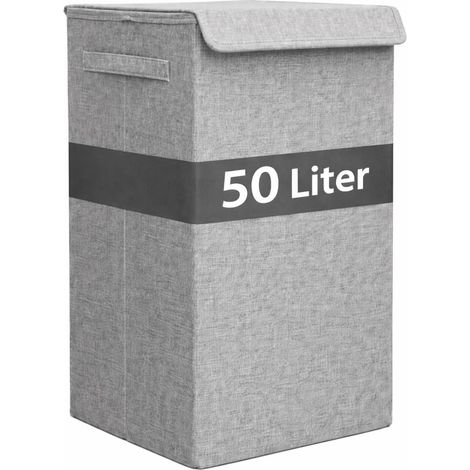 Panier à Linge Sale avec Couvercle de 50l - 30x30x60 cm - Bac de Rangement Pliable Poignées Solides - Revêtement Aspect Lin Elégant - Utilisation Chambre à Coucher Salle de Bain Buanderie (1/5)