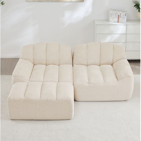 Divano modulare 2 posti beige bianco in pile granulare senza montaggio (1/5)