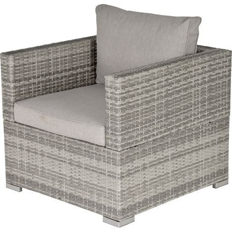 Outsunny Single Rattan Garden Chair, PE Wicker Garden Armchair with Cushions, Outdoor Rattan Chair with Armrests and Steel Frame for Conservatory, Porch, Patio, Balcony, Grey