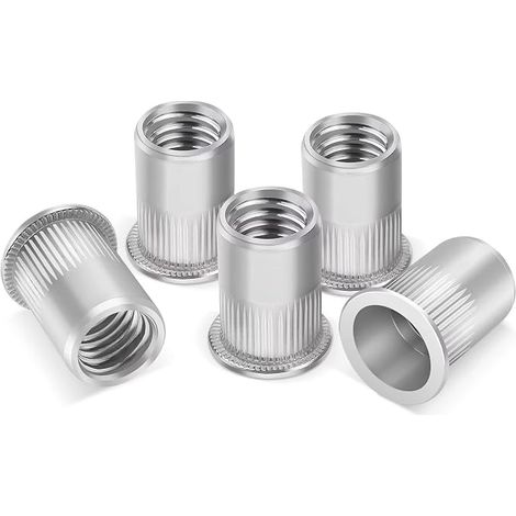 50 Stück Nietmuttern M6, Hülsenmutter Edelstahl A2 V2A gewindenieten, Runde Flachkopf Gewinde Rivet Nutsert einnietmuttern, Befestigung Nietmuttern Set Verwendet für Metallplatten, Rohre usw. (1/5)