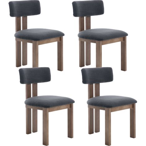 Dining Chairs Set of 4 in Linen Soft Padded Retro Rustic Kitchen Chairs with Wood Frame for Living Room Restaurant, Anthracite, Chairus