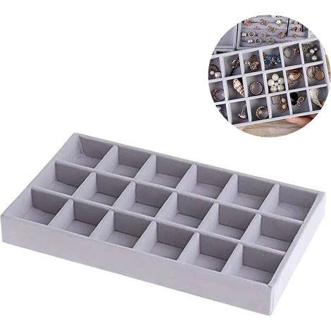 Plateau à bijoux empilable en velours avec séparateurs pour tiroir, 35 x 24 x 3 cm (1/5)