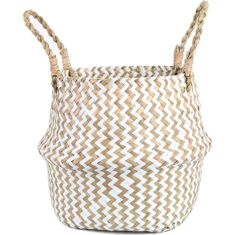 panier à linge en osier tressé avec poignée - blanc 22 x 20 cm - décoration intérieure et cache-pot