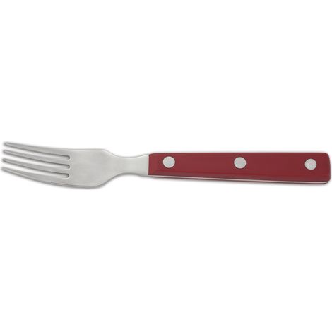Tenedor chuletero Arcos de Mesa 374722 monoblock de una pieza de acero inoxidable 18/10 , mango de color rojo y hoja de 9 cm en caja
