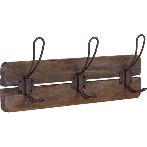 Percha de pared de madera y metal con 3 ganchos 38x6x13.5h cm (1/5)