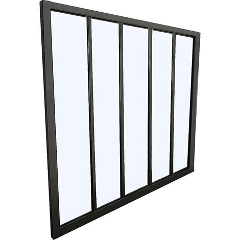 Vente-Unique – Verrière atelier en aluminium noir 150 x 105 cm – Verre trempé 4 mm – Installation intérieure – Poteaux d'angle disponibles (1/3)