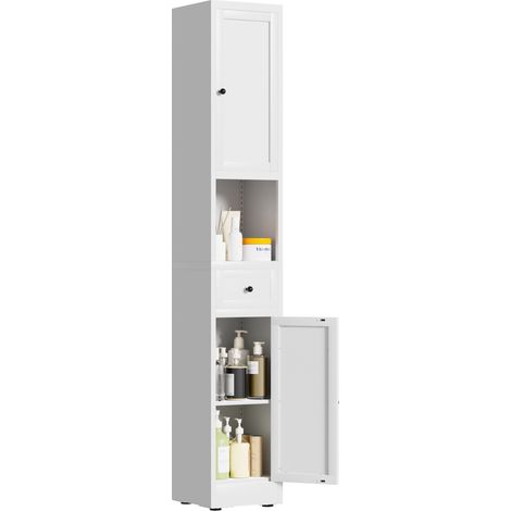 Armoire de rangement de salle de bain étroite en métal blanc, 5 niveaux, 2 portes, étagères réglables, format gain de place pour cuisine et buanderie  CHICFURN (1/5)