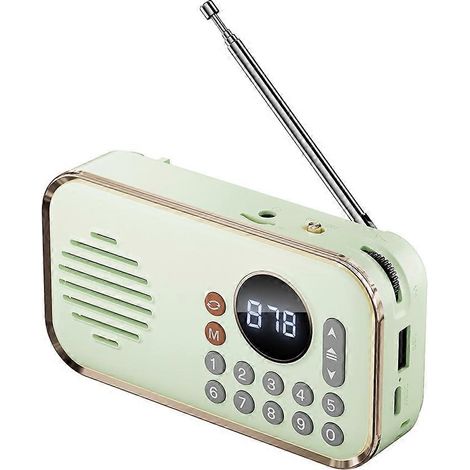 Radio FM portable, petite enceinte Bluetooth sans fil rechargeable, son surround, radio rétro USB, vert clair. (1/5)