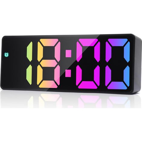Réveil numérique à LED avec grands chiffres, miroir avec snooze, luminosité réglable, commande vocale, Batterie/USB Type-C, table de chevet moderne pour chambre à coucher, enfants, personnes (1/5)