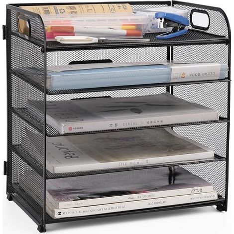 Bac à courrier en maille - Organiseur de bureau - Porte-documents A4 - Pour la maison, le bureau, l'école (maille métallique - 5 niveaux) (1/5)