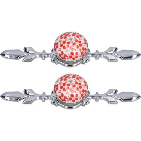 2 pièces Poignées de meuble en céramique style moderne simple, motifs fleur rouge et bleu-blanc porcelaine, boutons de tiroir peints à la main