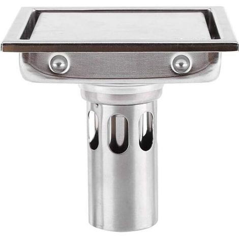 Siphon de sol carré 110 mm en acier inoxydable 304 avec filtre à cheveux pour carrelage, anti-obstruction, anti-odeur, cuisine, salle de bain, grand diamètre, toilettes, balcon (1/4)