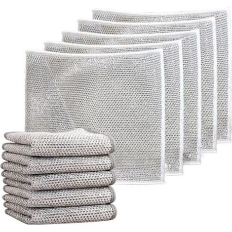 Chiffons à vaisselle en fil métallique polyvalents pour humides et secs, torchon multifonctionnel anti-rayures, chiffons (10pièces) (1/4)