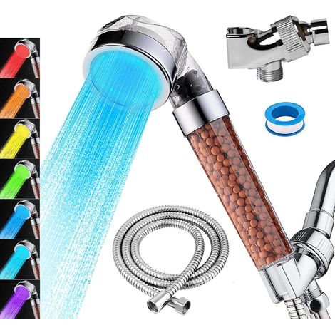 CCYKXA LED-Duschkopf mit Filter, automatische Dusche mit 7 Farbwechseln, Hochdruck-Duschkopf mit Schlauch und Halterung (1/5)