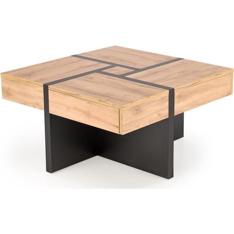 Table basse design noir mat et aspect chêne avec 4 tiroirs Flax (1/5)