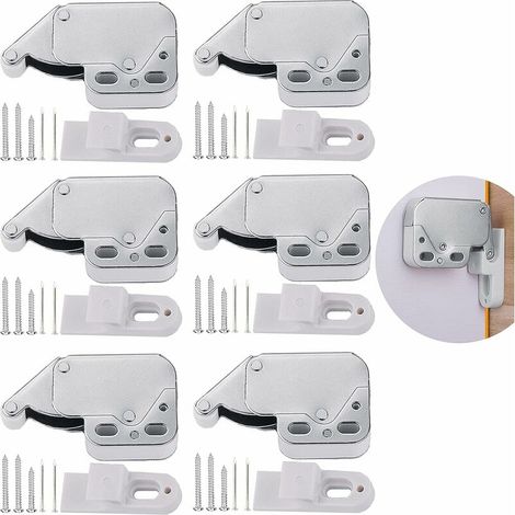 Lot de 6 verrous de porte de placard à ressort, mini-verrou de porte à ressort avec plaque de montage, automatique pour portes de placard battantes, vissés