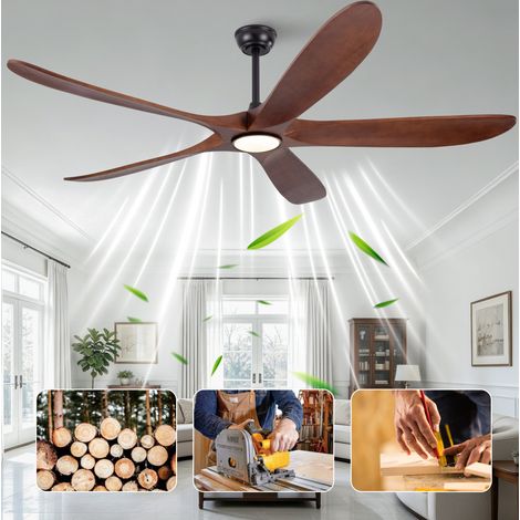 REDOM Deckenventilator mit Leuchte, 6 Stufen, 3CCT dimmbar, Vorwärts und Rückwärtslauf, Massivholz, Walnuss und Schwarz (1/5)