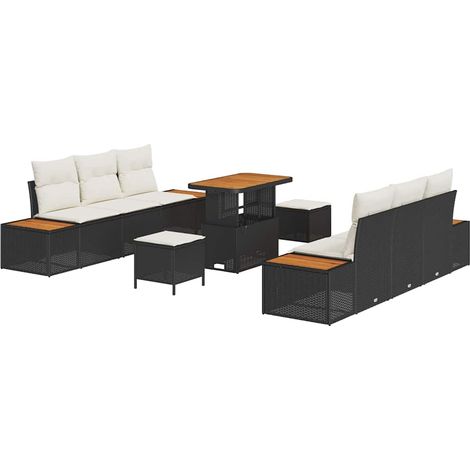 Maison Exclusive - Set Divano da Giardino 9 pz 8-Numero di posti Nero Poly Rattan (1/5)