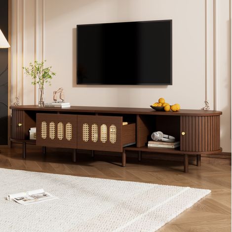Mueble TV 180 x 40 x 40 cm de MDF, 2 cajones, 2 puertas correderas, color nogal DESVIAE (1/5)