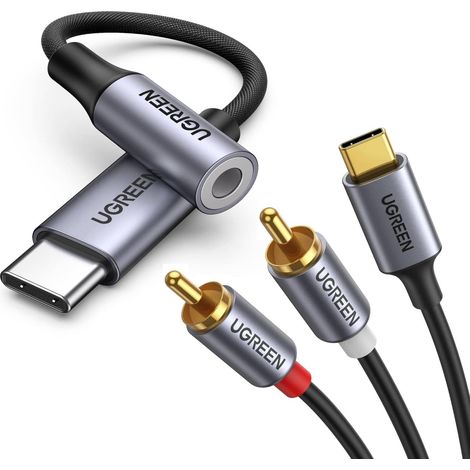 Adaptateur USB C Jack 3.5mm et USB CMâle vers 2 RCA (1/5)
