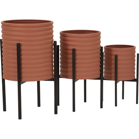 Dmora - Set mit 3 Vasenhaltern Buller, Dekorationszubehör, Dekoratives Artikel, Einrichtungszubehör, 36x36 h57 cm, Terrakotta und Schwarz