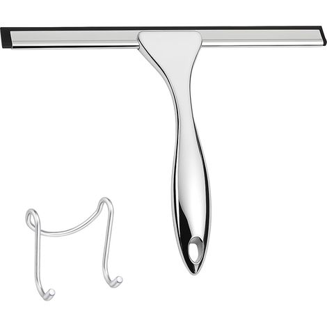 Raclette de douche multifonction de 25,5 cm de large avec poignée en acier inoxydable avec poignée en plastique pour portes en verre, fenêtres, miroirs, carreaux (1/5)