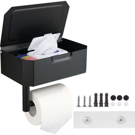 Toilettenpapierhalter mit Feuchttücherbox, Toilettenpapierrollenhalter aus Edelstahl zur Wandmontage zum Kleben oder Bohren in Küche und Bad