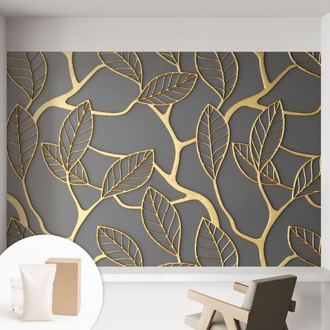 Tapete Vliestapete mit Kleber- abwaschbar - Raumgestaltung Schlafzimmer Wohnzimmer Tapete Elegante Blätter 152x104 cm (1/5)