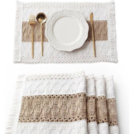 Sets de table - 4 sets de table bohèmes en toile de jute, décoration de table campagnarde, 30x50CM (1/5)