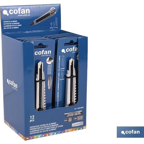 COFAN expositor de cúter de aluminio 9 mm 12 uds. , Los expositores de cúteres de aluminio Cofan es la solución ideal para cualquier ferretería o tienda de suministros industriales (1/4)