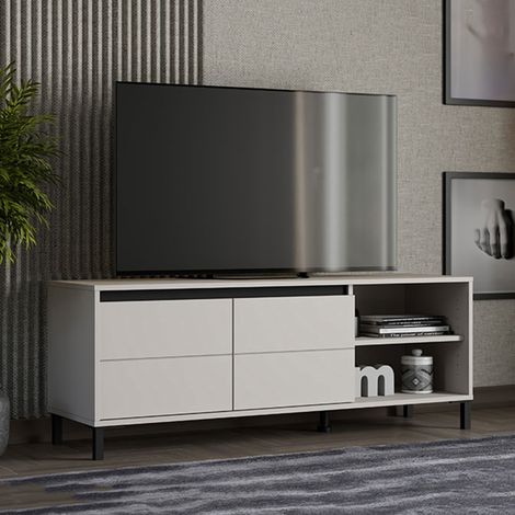 Mueble para TV Cigno, 2 estantes, 2 puertas, con patas, 138x40x52h cm Blanco Crema (1/5)