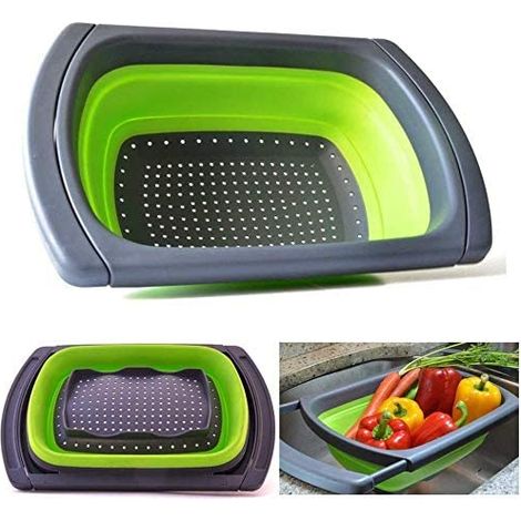 (39x26cm)de Cuisine Passoire Pliable Ensemble sur Le Lavabo Vegtable/Fruits Passoire Passoire avec poignées Extensibles(vert) (1/5)
