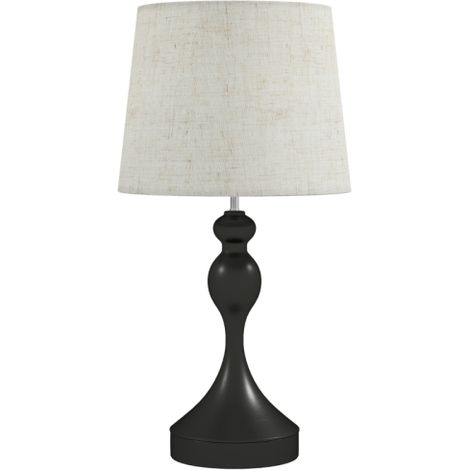 Lampe de table LED à 3 températures de couleur, lampe de chevet avec ports de chargement USB A et C, abat-jour en lin, noire