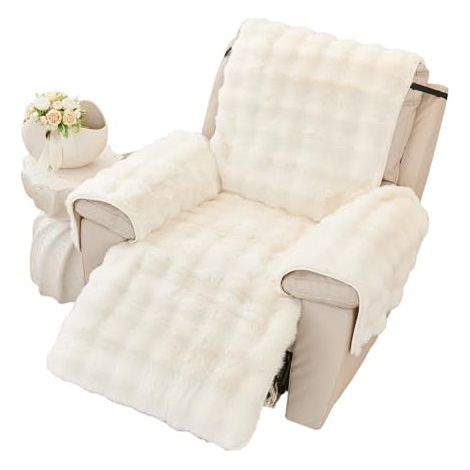 Housse de fauteuil en peluche douce, coussin de fauteuil, housses d'accoudoirs, nouvelle housse de fauteuil antidérapante, housse de fauteuil inclinable en fausse fourrure moelleuse (crème, 60  225 cm (1/5)