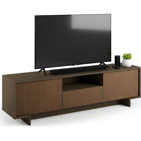 Dmora - Mobile Porta TV Andromeda, Supporto per TV da salotto, Credenza bassa da soggiorno a 2 ante e 1 cassetto, 100% Made in Italy, 170x42h48 cm, Marrone e Noce, con imballo rinforzato