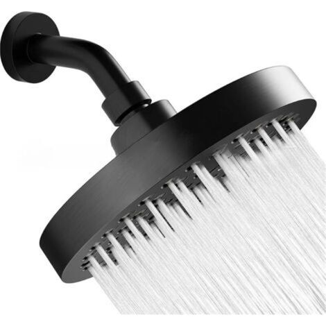 Pommeau de douche anticalcaire, pommeau de douche haute pression, pommeau de douche rond avec tige de 15 cm, noir 6 pouces. (1/5)