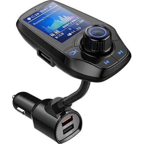 Bluetooth FM Transmitter for Car with 1.8" Color Screen, MP3 Player Kit Transmitter Adapter for Car, AUX Input and Output, 2 USB Ports, Hands-Free Calling, SD/TF Card, USB Flash Drive (1/5)