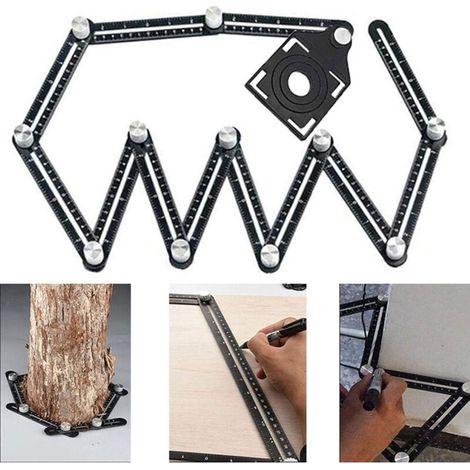 Règle multi-angles, mesure d'angle à 12 côtés, mesure de trous de carrelage avec 3 ouvertures de positionnement, mise à niveau de la règle multi-angles/métal/noir (1/4)