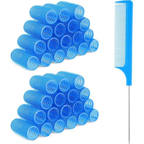 Lot de 18 bigoudis en plastique auto-agrippants avec peigne queue de rat - Petit rouleau sans chaleur pour salon de coiffure professionnel et coiffure DIY (2,5 x 6,1 cm) (1/5)
