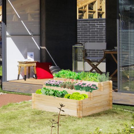 Jardinière sur pieds à 3 niveaux carré potager de jardin avec 9 compartiments en bois de sapin et tissu non tissé