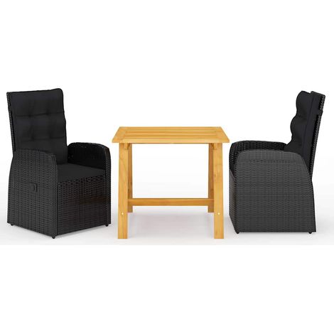 vidaXL Juego de comedor para jardín 3 piezas negro (1/4)