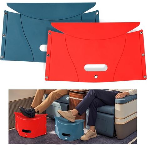 2 Poggiapiedi pieghevoli per viaggi aerei, in materiale PP, ultrasottili, portatili per voli a lungo raggio, rossi e blu, 31 x 21 cm (1/5)