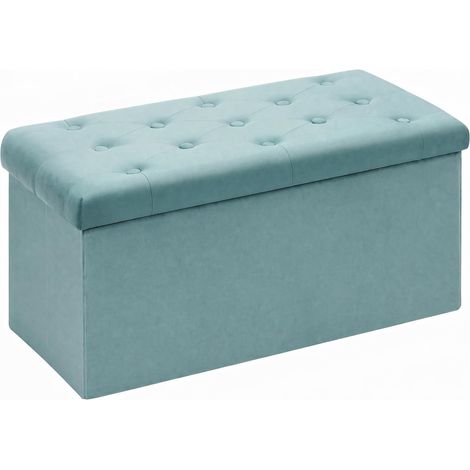 Pliable Banc de Rangement Poufs et Repose Pieds Grand Coffre a Jouet Banc avec Espace de Rangement Flanelle Verte 80X40X40cm (1/5)