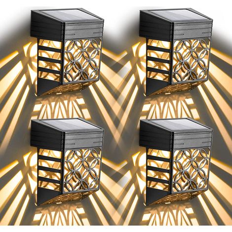 Lampes solaires pour clôtures, Lampes murales solaires 4 packs, Décoration extérieure étanche pour patio, escaliers, mur, sentier et allée (1/5)