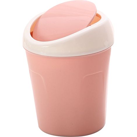 Poubelle de bureau plastique multifonction petite comptoir garbage bin avec couvercle basculant de maison bureau rose (1/5)