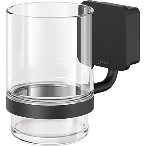 Geesa Zahnputzbecher mit Halterung - Glashalter Bad, schwarz matt