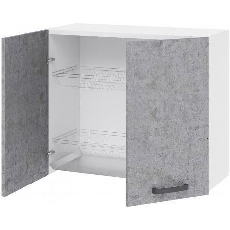Plaque murale de cuisine 80x32x72 cm en bois blanc frêne et béton avec deux portes - Antartide (1/3)