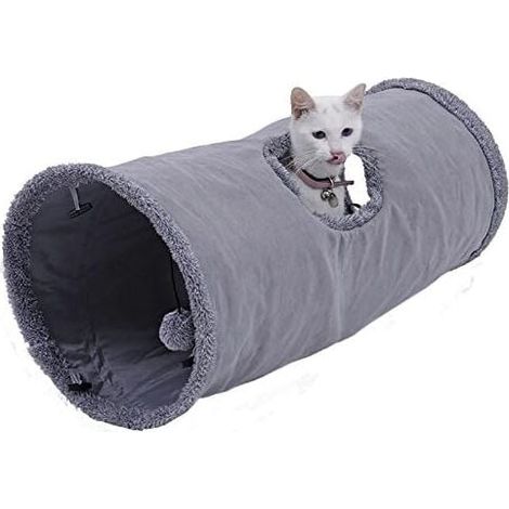 Tunnel pour chat UlisemSuede, grand tunnel pliable avec 2 trous et boule suspendue pour chats, chatons, lapins, diamètre 25 x 50 cm (1/4)