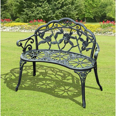 Banco de jardín de metal verde antiguo para 2 plazas, diseño vintage con motivo floral, 100x54x78 cm (1/5)