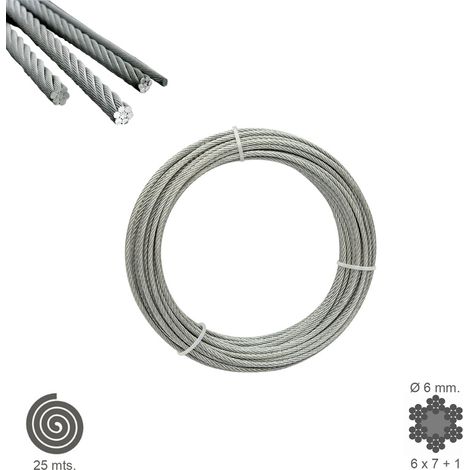 Cavo zincato da 6 mm (rotolo da 25 metri) senza sollevamento (1/5)